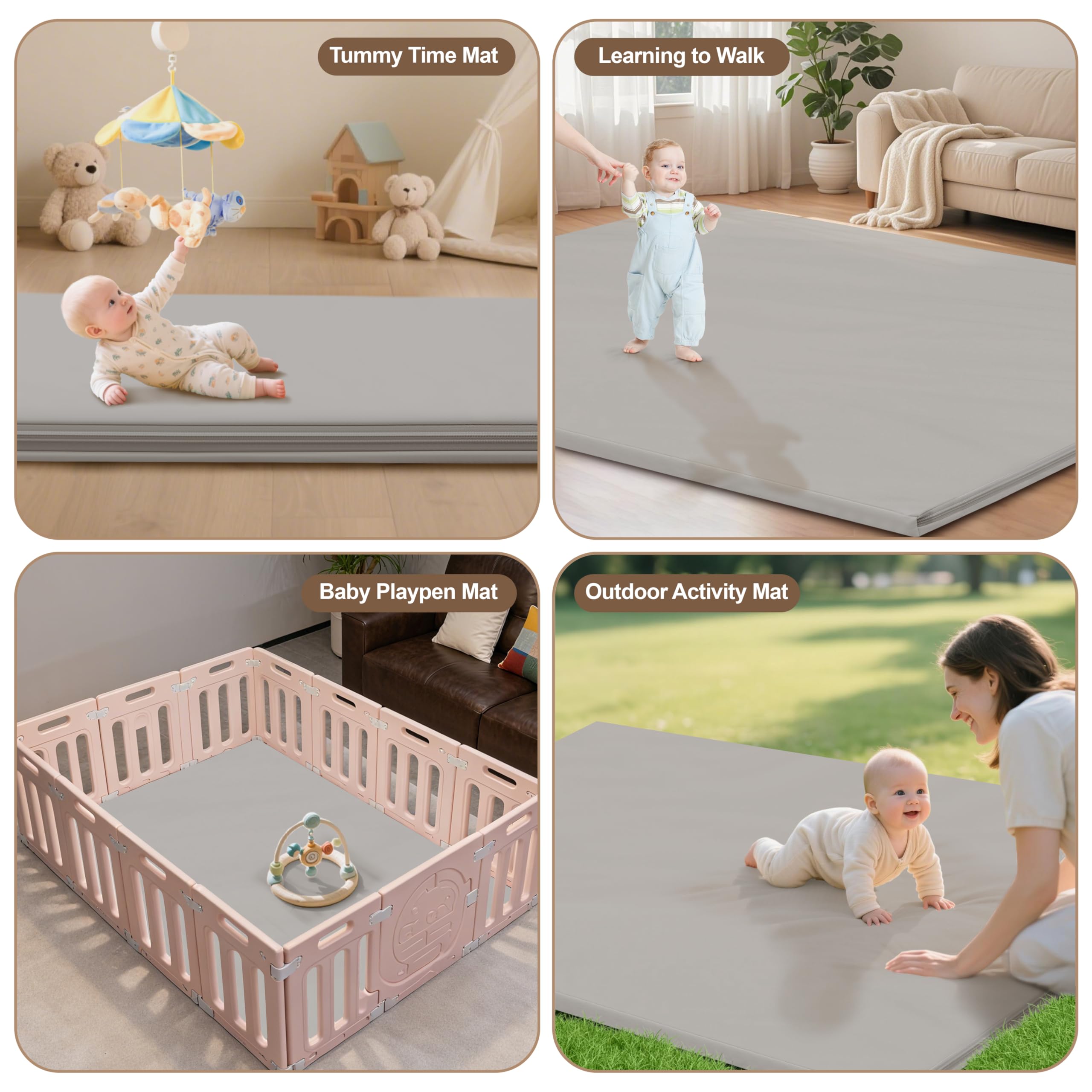 Harbolle neutral gray mat blends with any nursery decor.