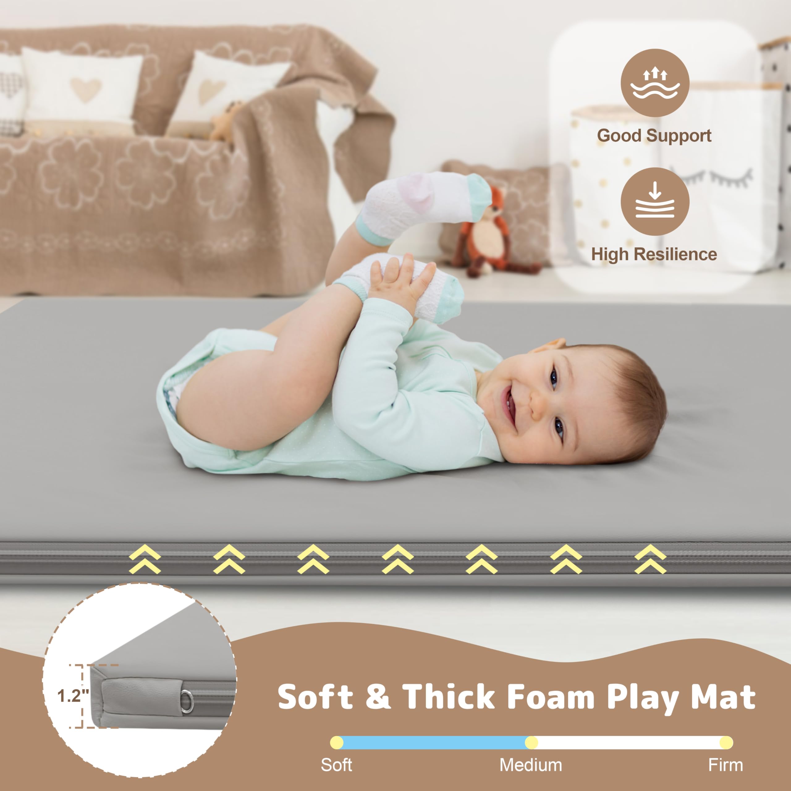 Harbolle mat highlights 1.2-inch foam for comfortable tummy time.