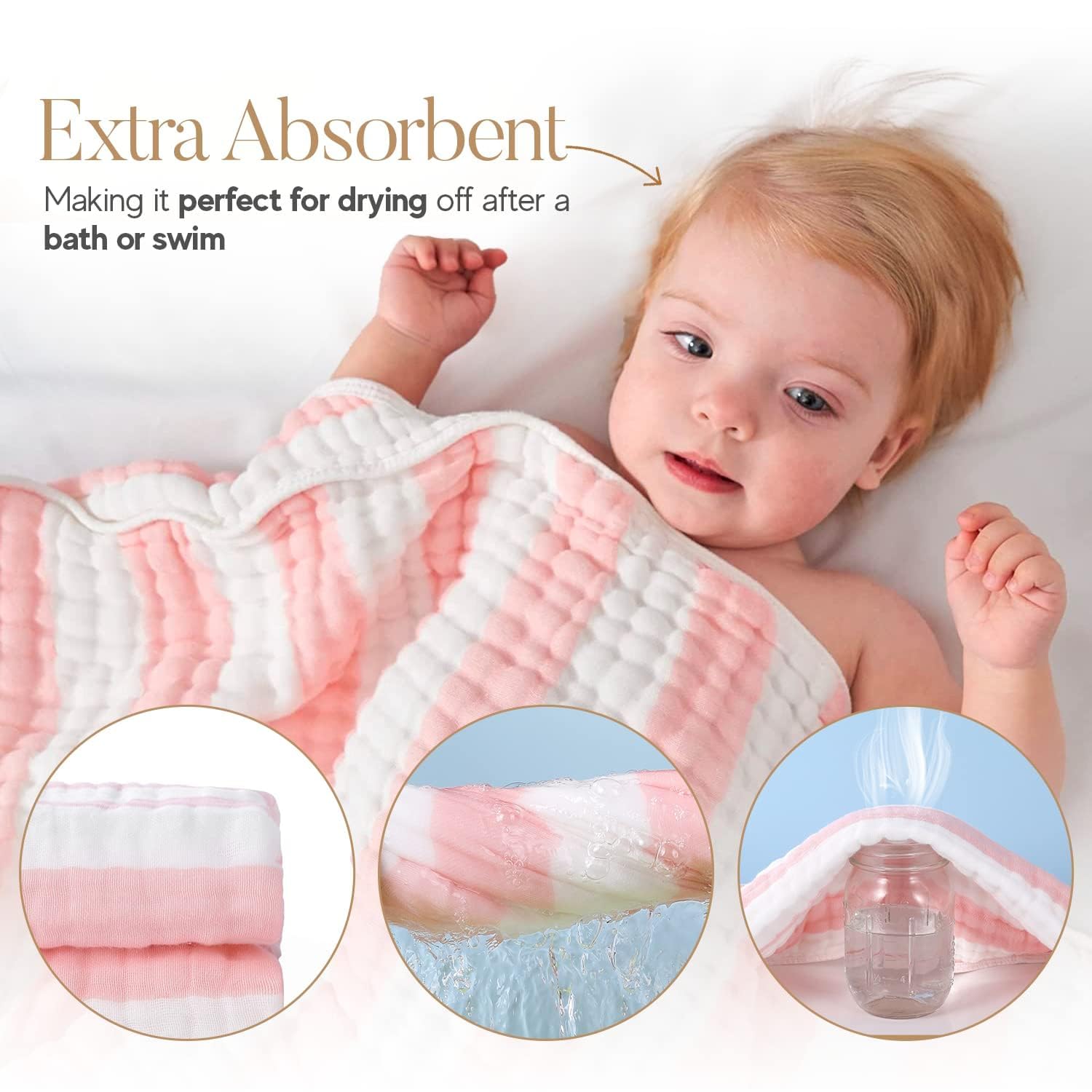 HardNok muslin hooded baby towel in white for gentle drying