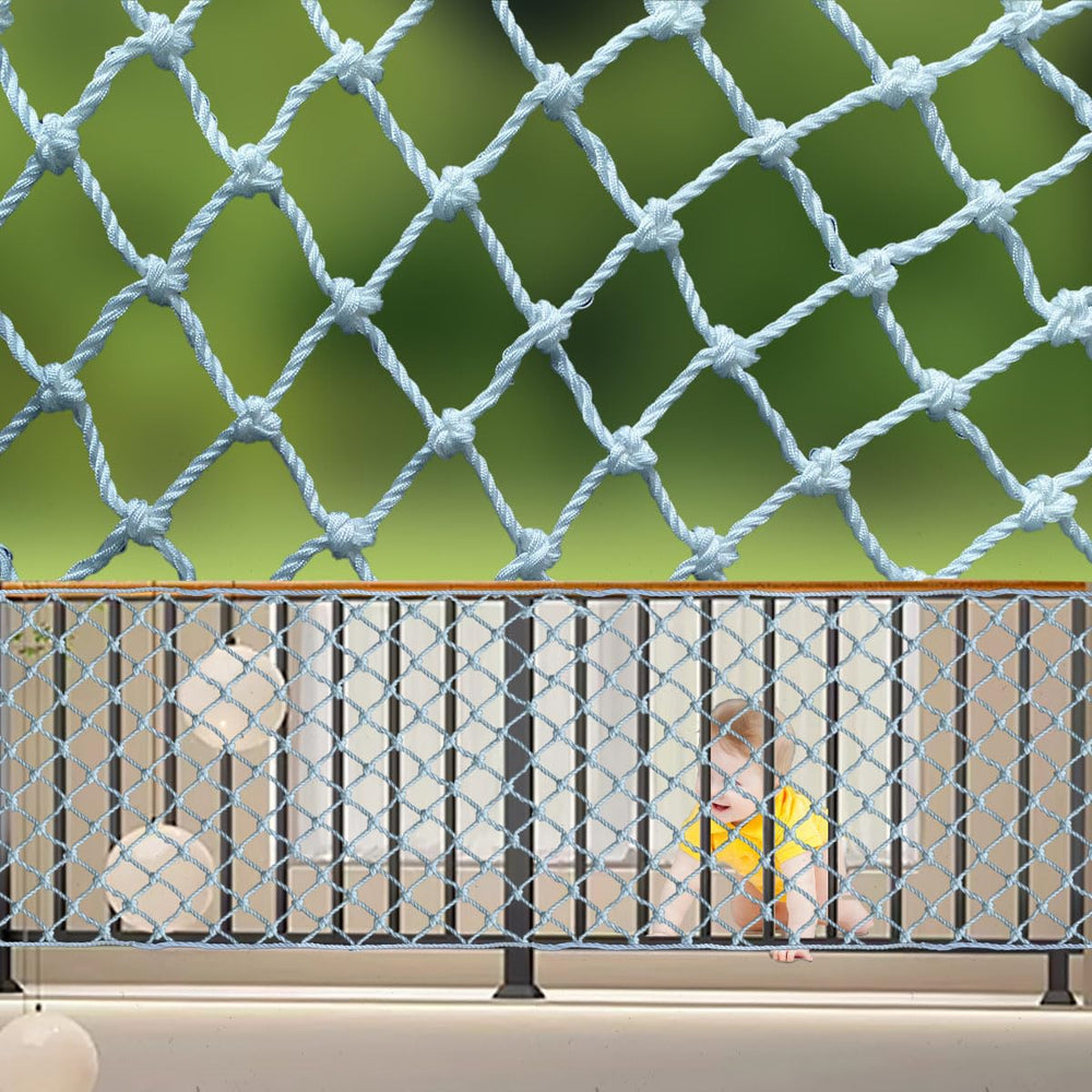 HARERNET stair safety net installed on balcony railing to help protect kids