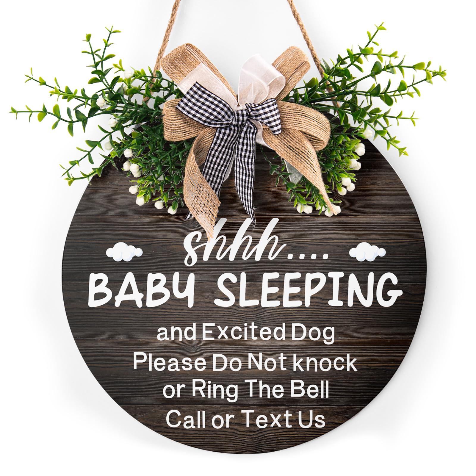 Harooni baby sleeping sign for front door 12x12 inches, ideal nursery entry decor.