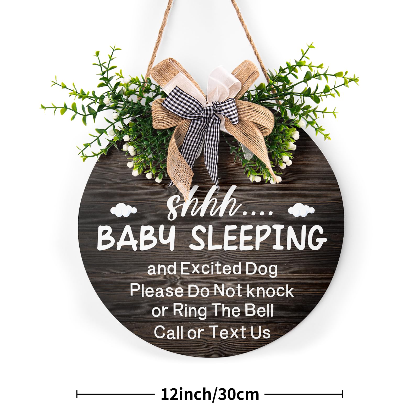 Harooni round wooden sign with buffalo plaid bow adds cozy porch charm.