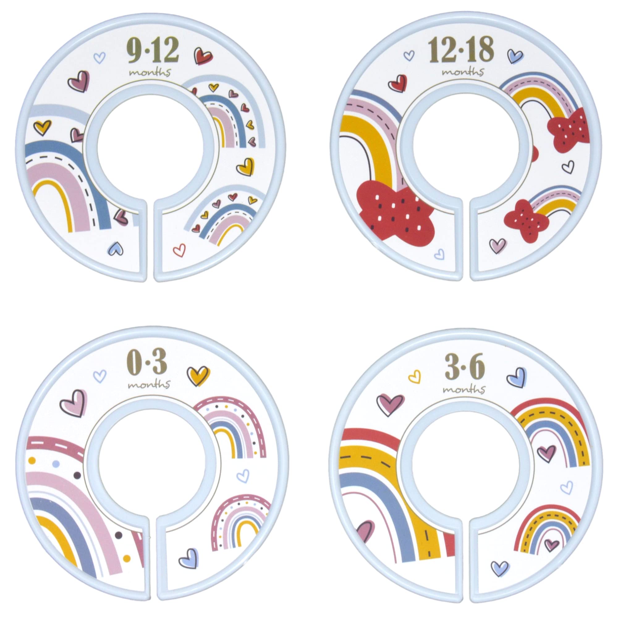 HarperLynn Boho Rainbow Closet Dividers 8-piece set showcases rainbow and cloud patterns.