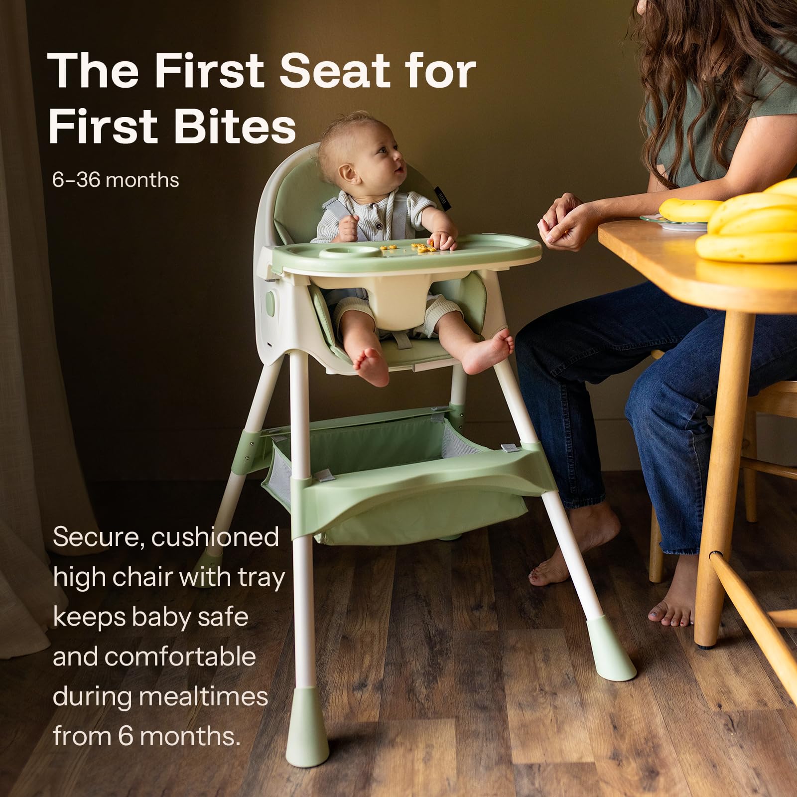 Harppa baby high chair with removable upper tray for easy mealtimes