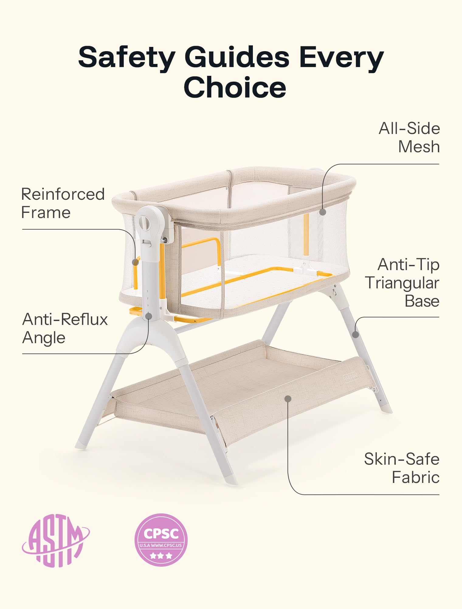 HARPPA Cuddly Bassinet certifications indicate safety compliance.