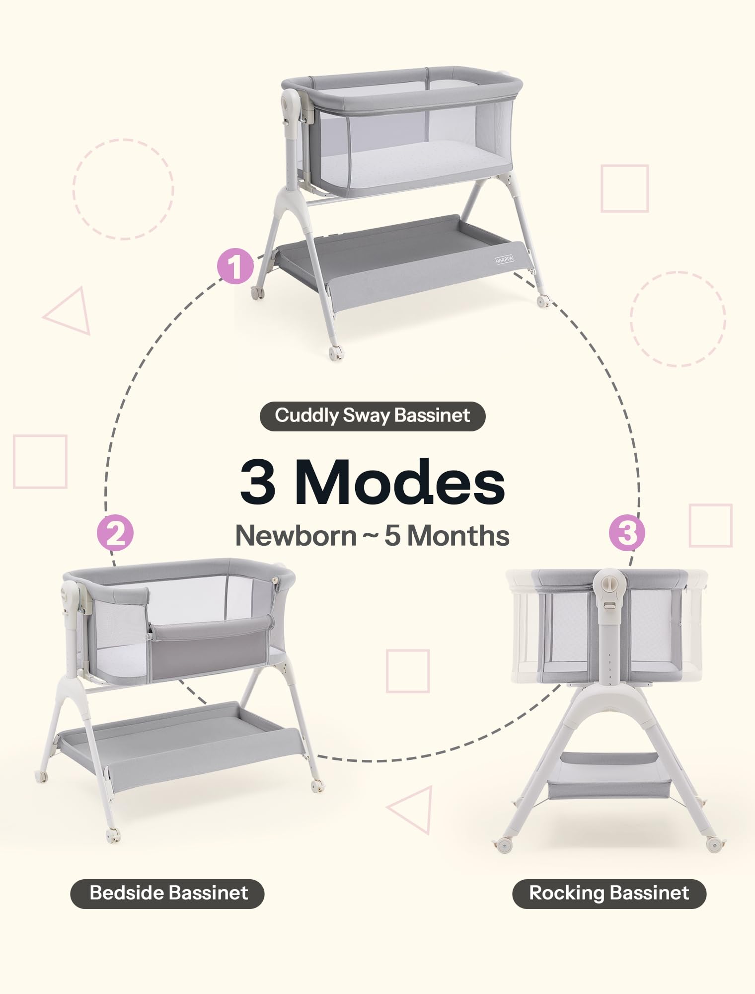 Harppa cuddly bassinet incline 3-7 degrees for comfortable positioning