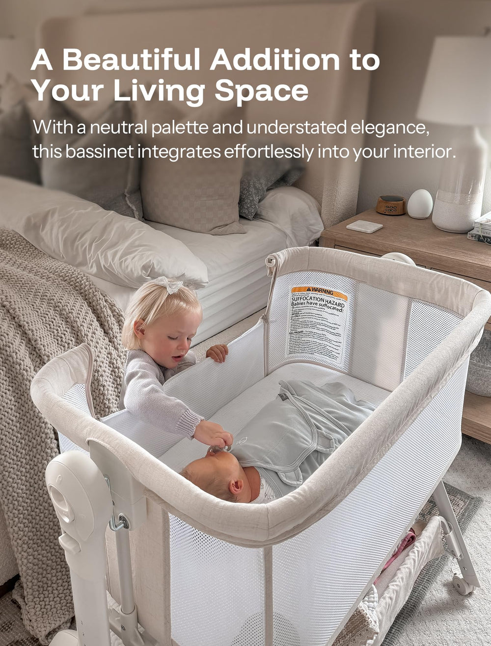 HARPPA Cuddly Bassinet with mesh sides for airflow greatly.