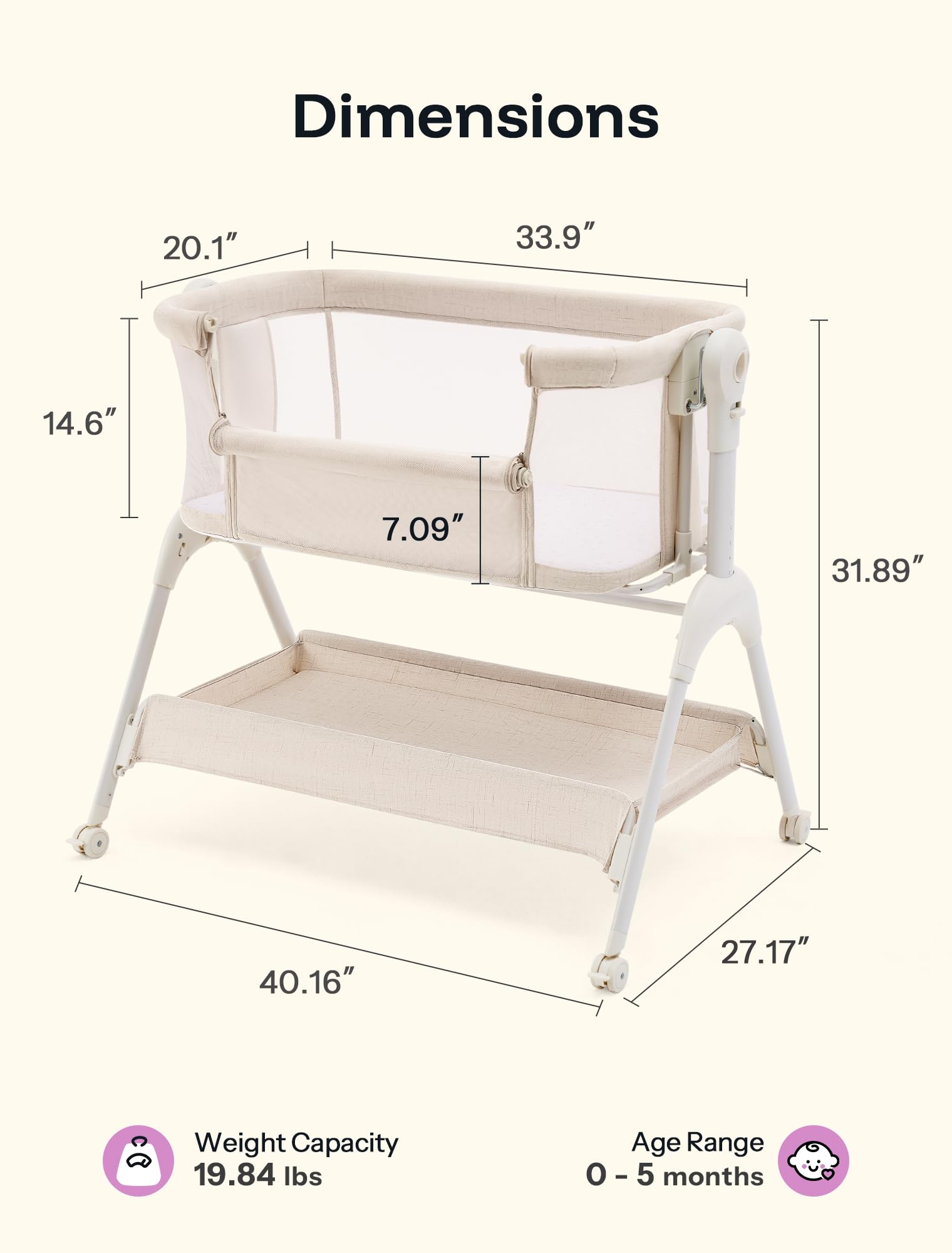 HARPPA Cuddly Bassinet storage basket keeps essentials close.