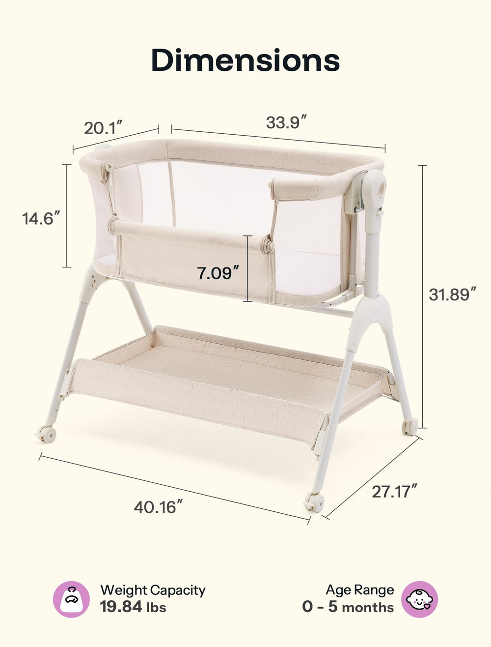 HARPPA Cuddly Bassinet storage basket keeps essentials close.