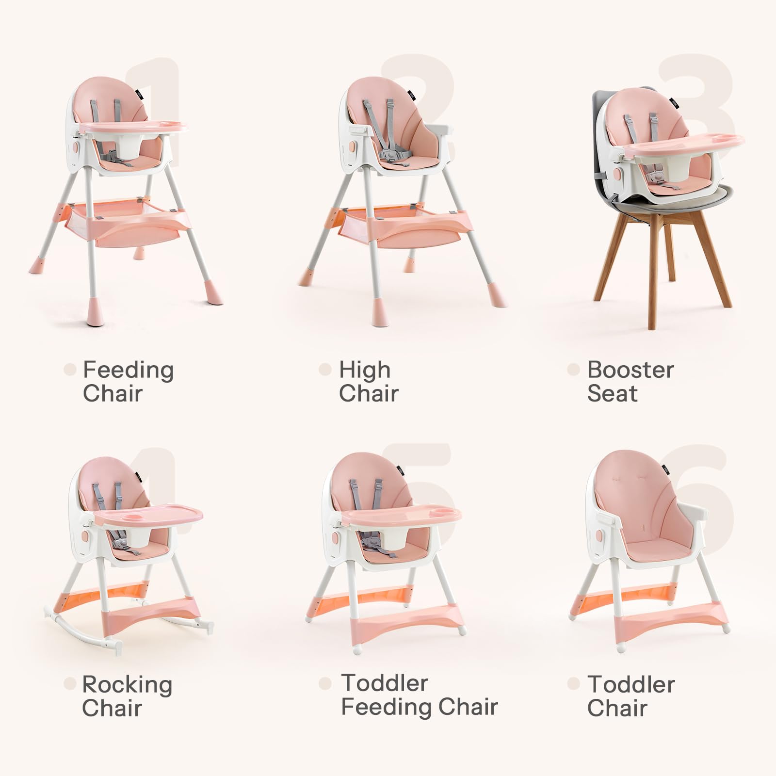 HARPPA high chair with anti-slip base and 5-point harness for safety