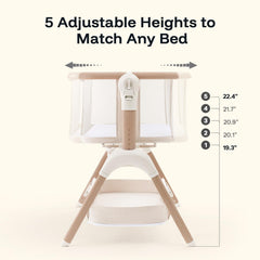 HARPPA adjustable height bassinet matches bed height for easy access