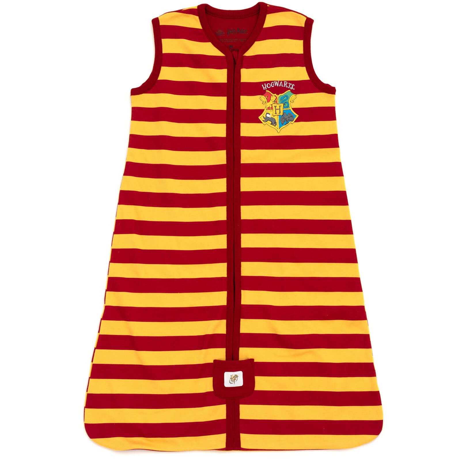 Close-up of fabric texture on Harry Potter maroon sleep sack