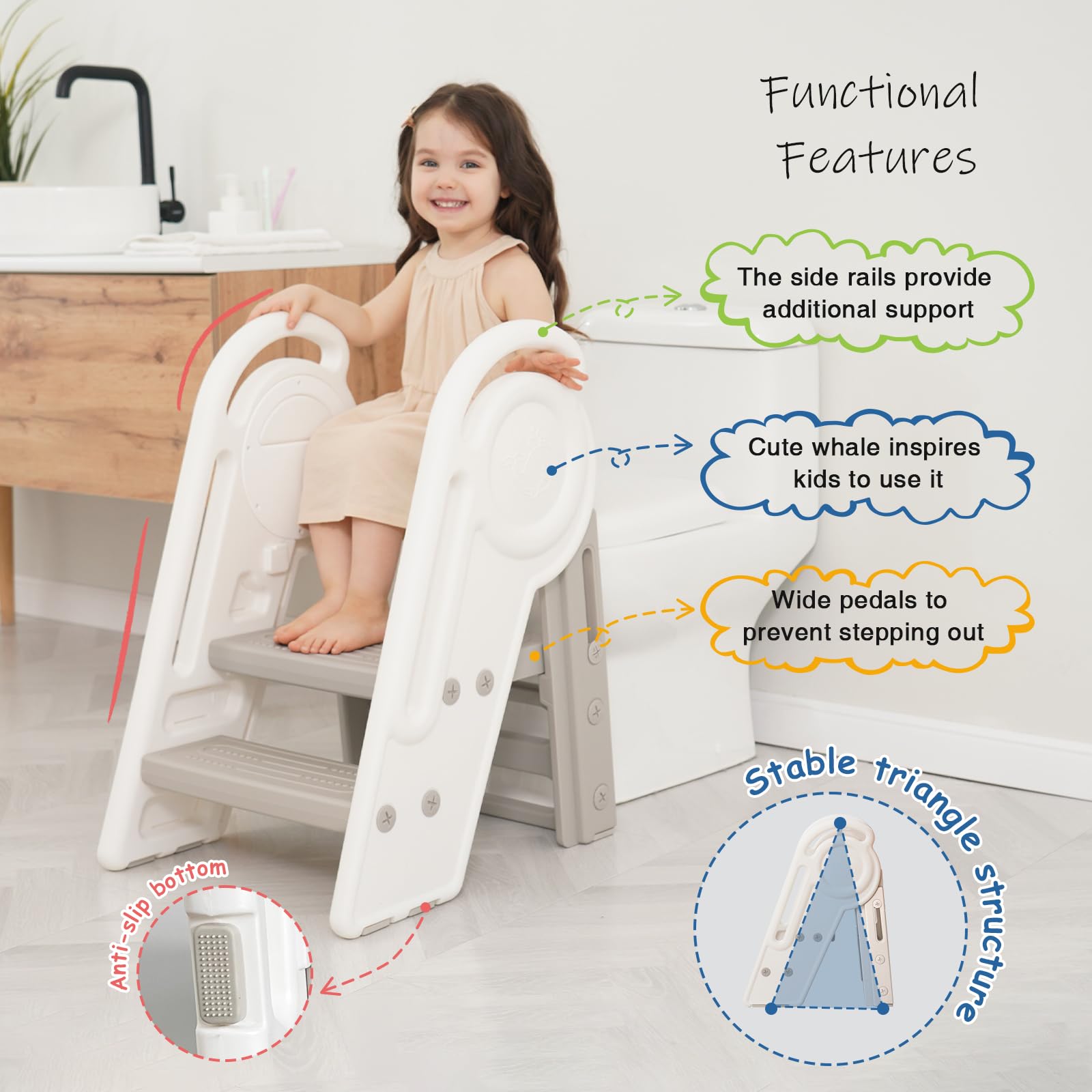 Harwaya adjustable two-three step stool setup supports growing kids