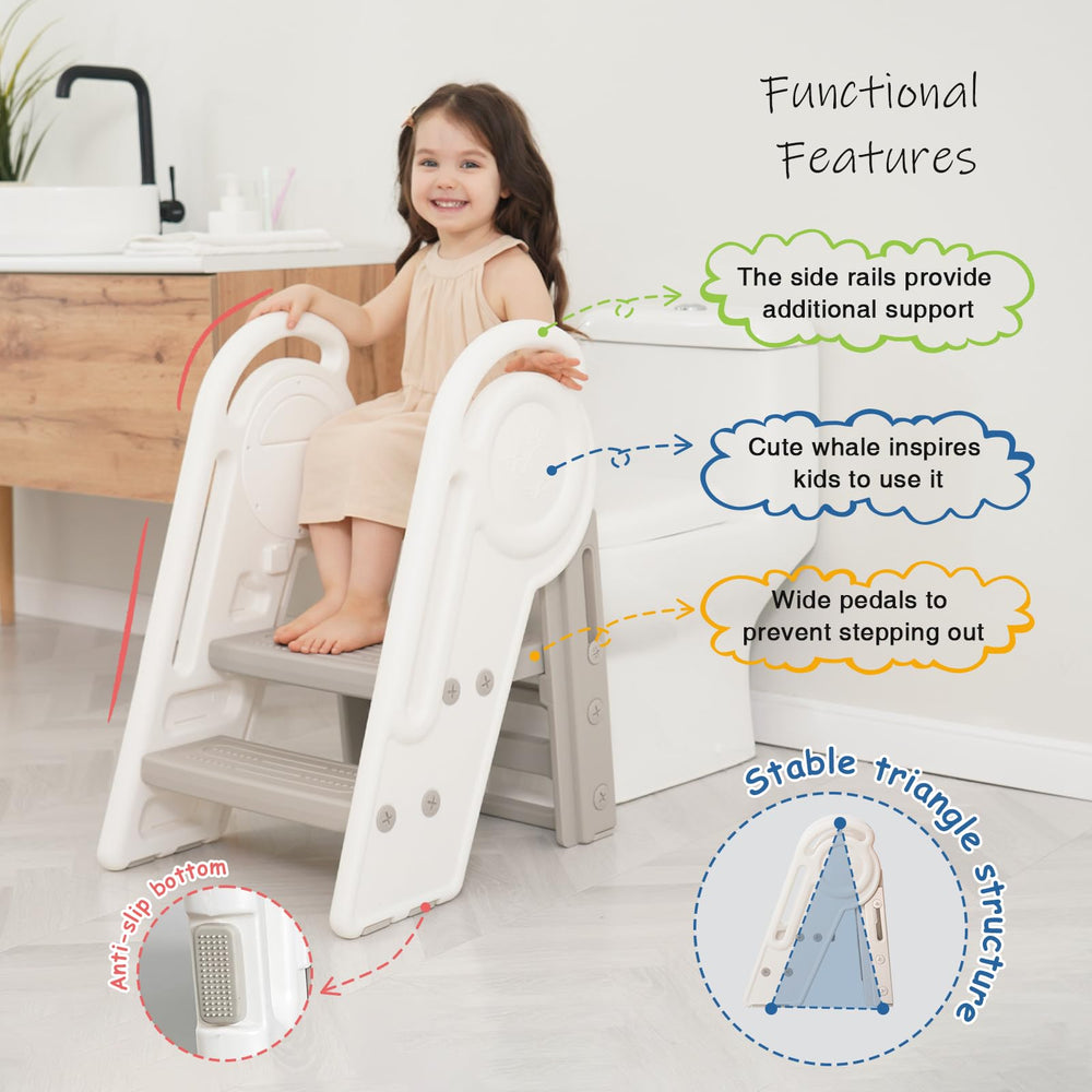 Harwaya adjustable two-three step stool setup supports growing kids