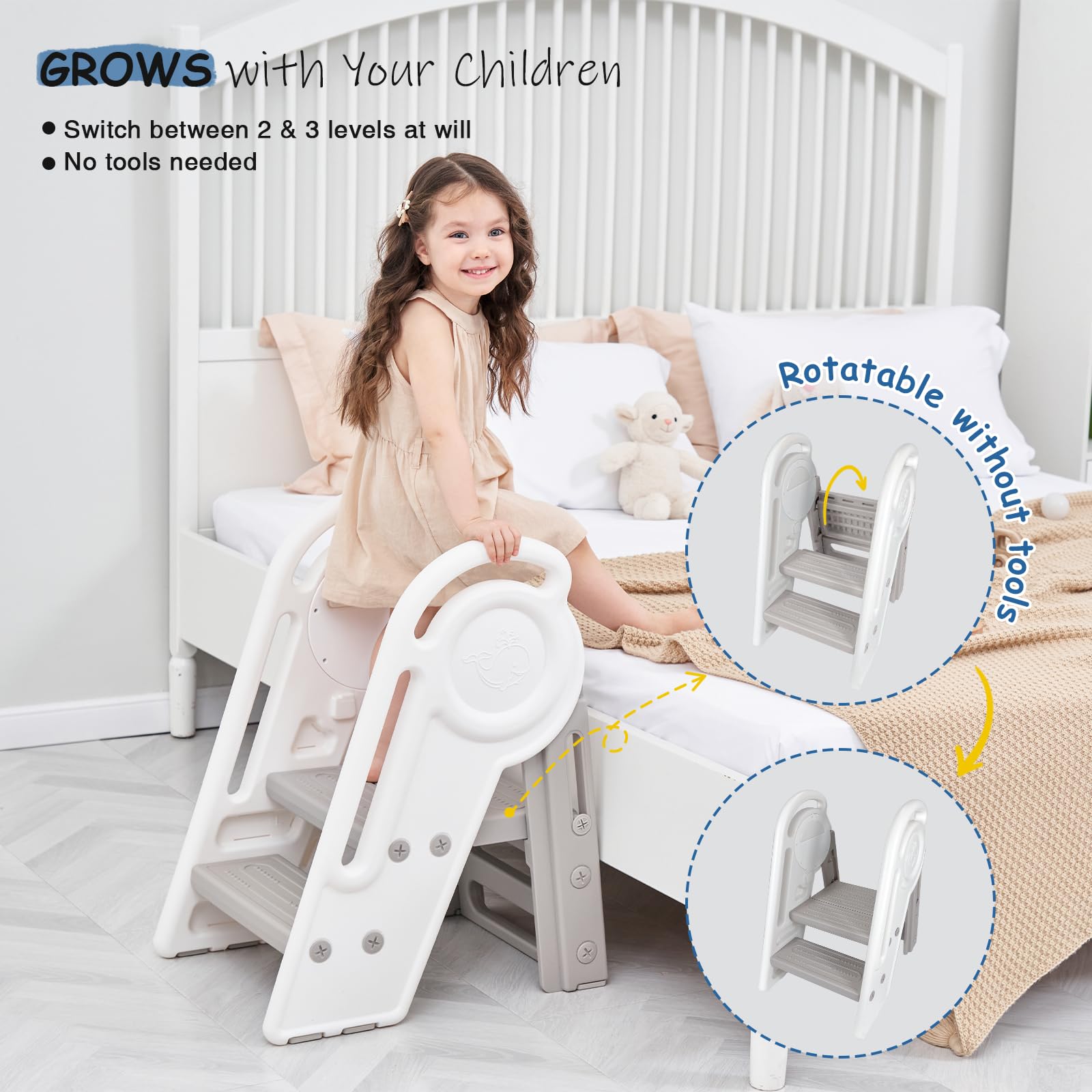 Harwaya step stool with handle rail provides toddler stability
