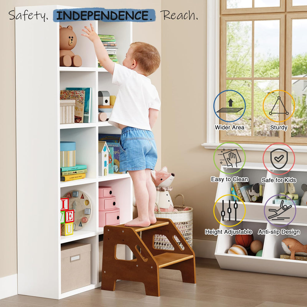 Harwaya step stool with handle provides secure grip for toddlers.
