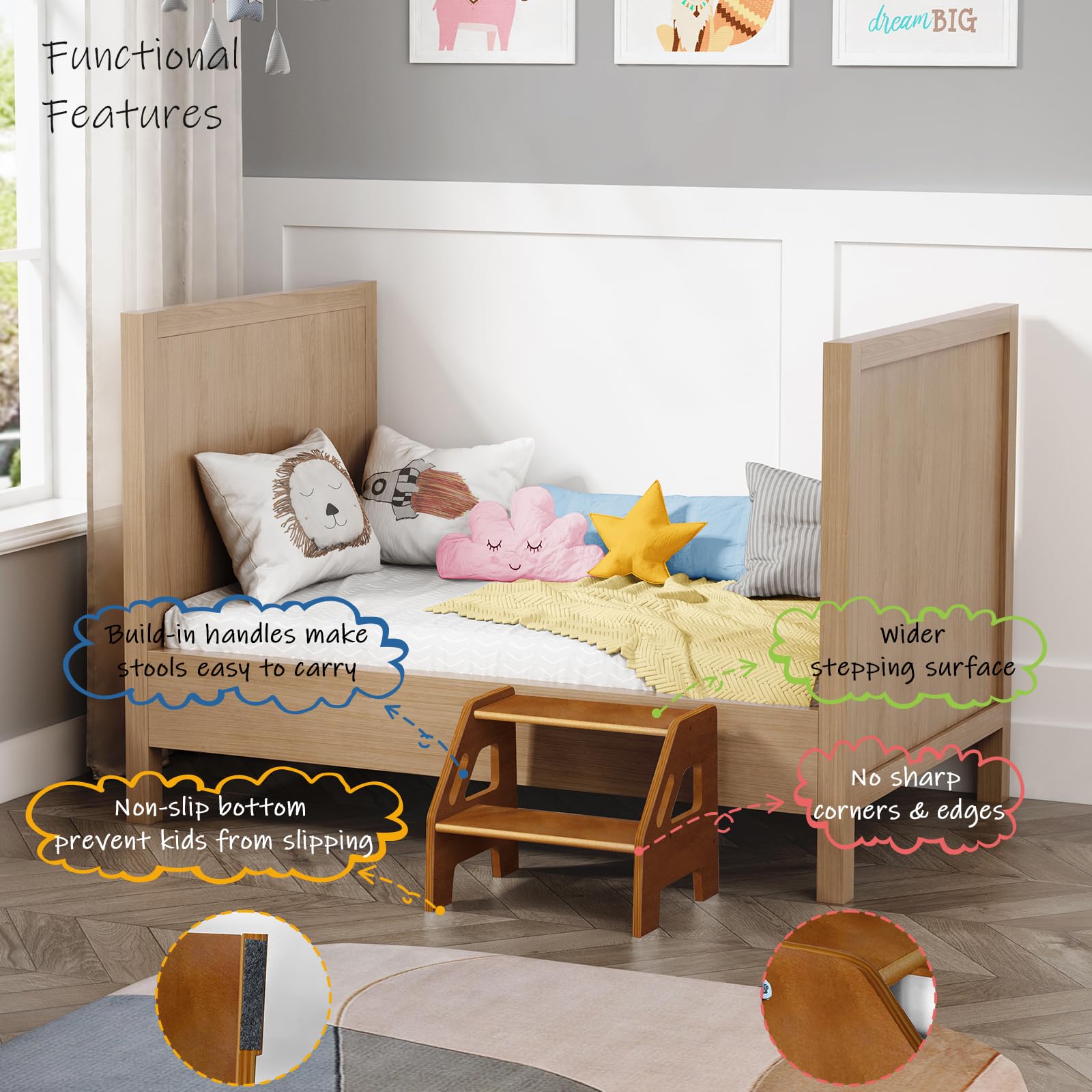 Harwaya durable wood toddler stool withstands daily use.