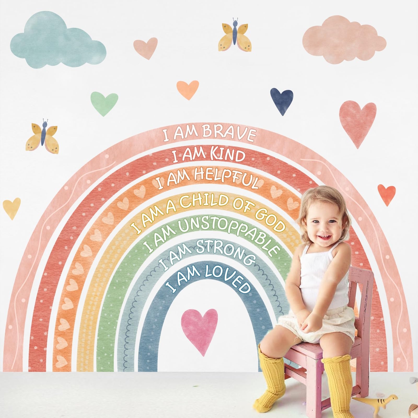 HATARU large rainbow wall stickers with boho rainbow for joyful nursery decor