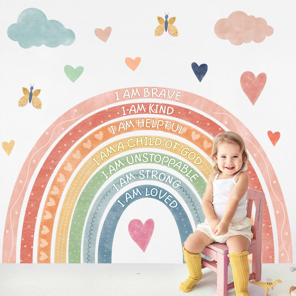 HATARU large rainbow wall stickers with boho rainbow for joyful nursery decor