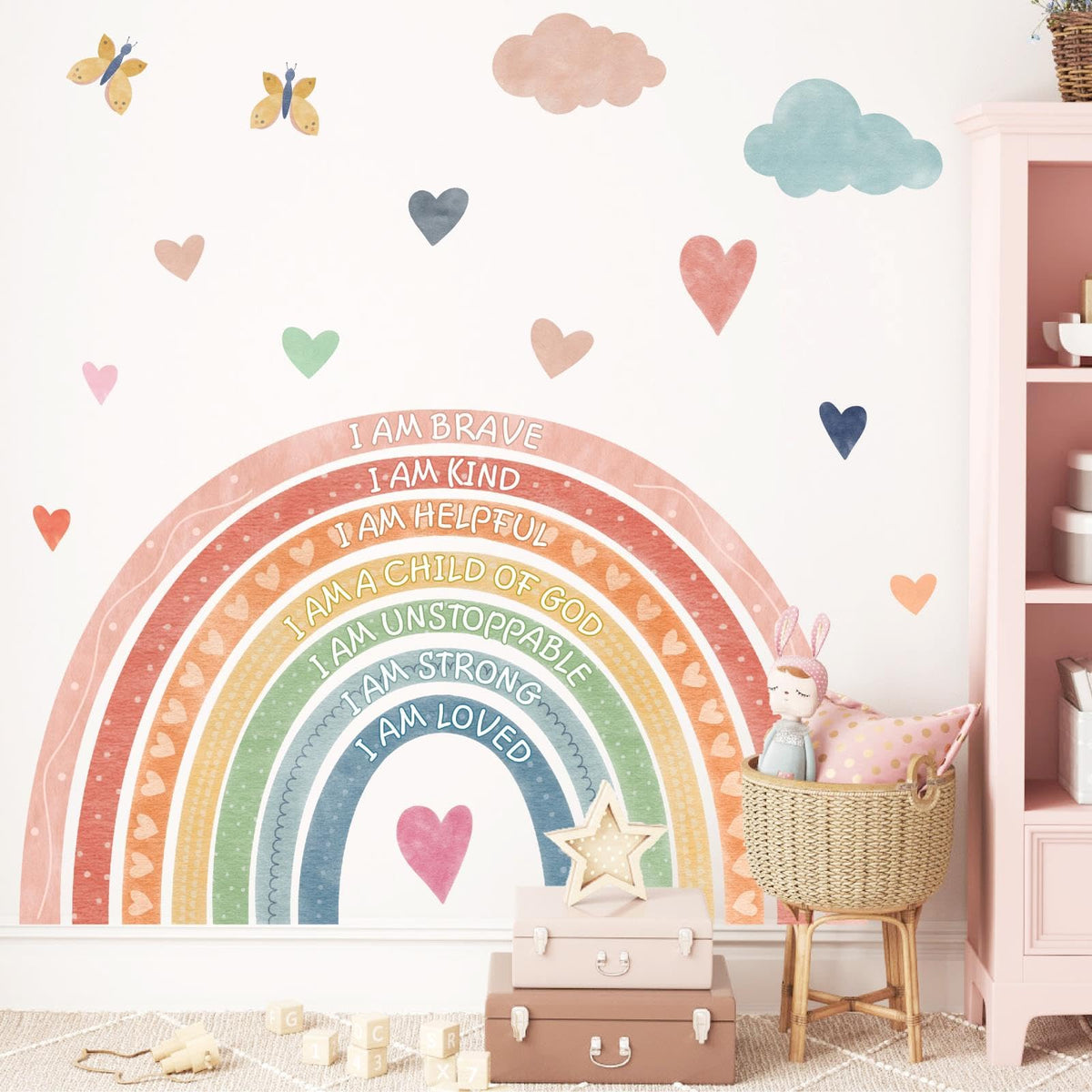 HATARU rainbow wall decal with inspirational quotes for a bright, kid-friendly nursery.