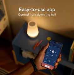 Hatch Rest+ alarm clock and time-to-rise cues guide gentle morning transitions.
