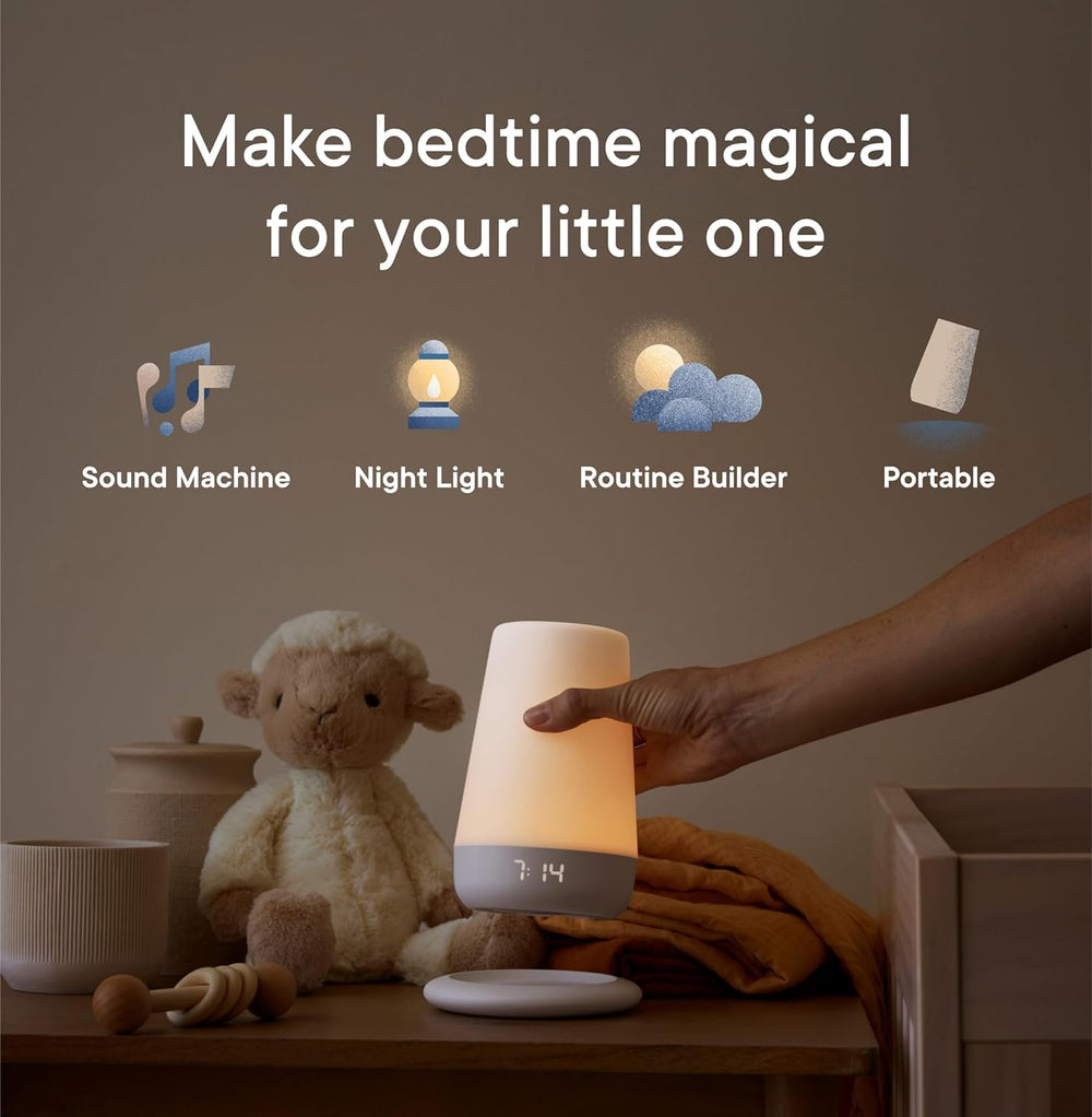 Hatch Rest+ white-noise options help block distractions and encourage restful sleep.