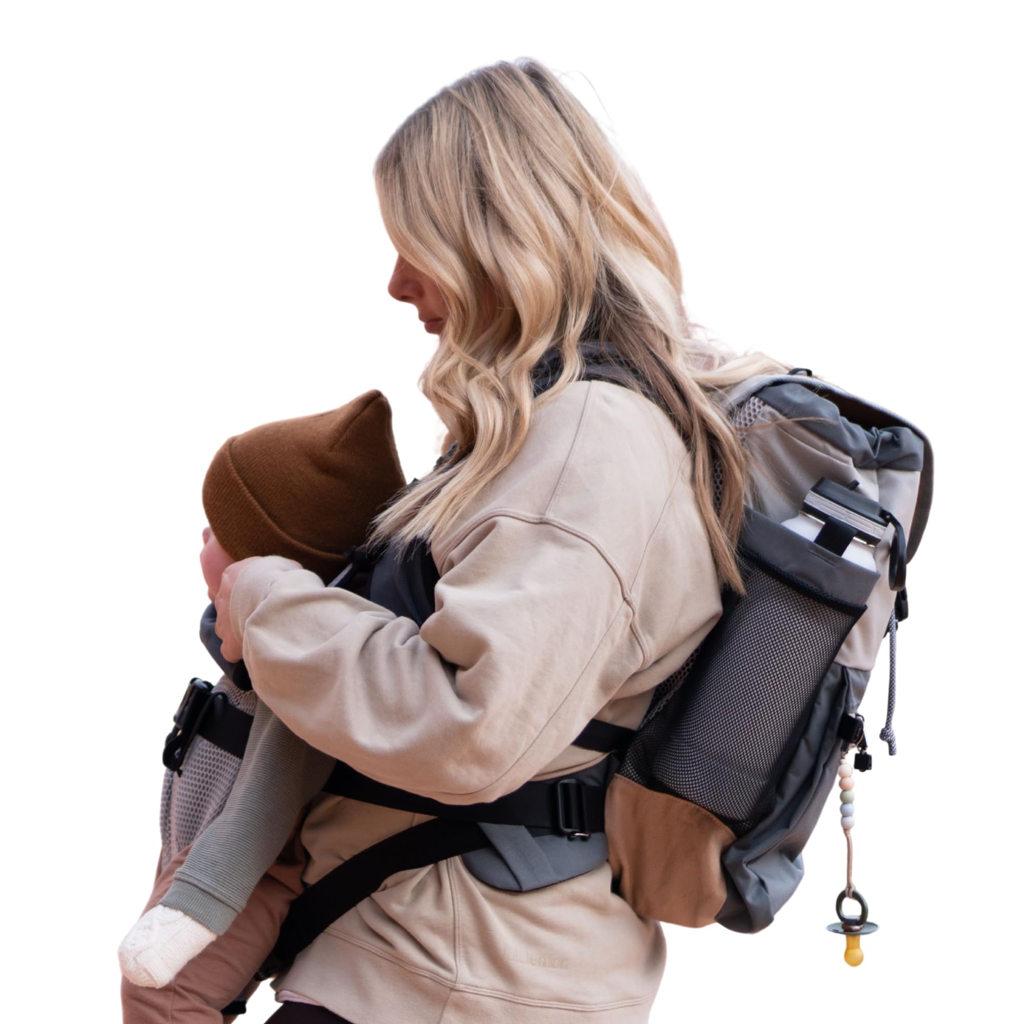 Hatcher Packs Adventure 40L backpack with baby carrier for hands-free family hiking.