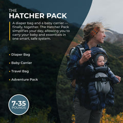 Hatcher Packs hip-healthy certified baby carrier offering ergonomic support.
