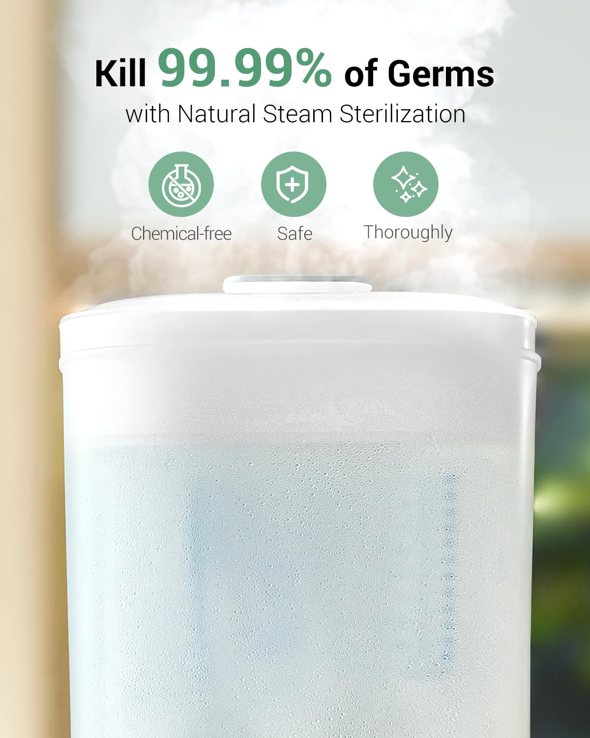 HAUTURE bottle sterilizer showing 10-bottle capacity for busy households.