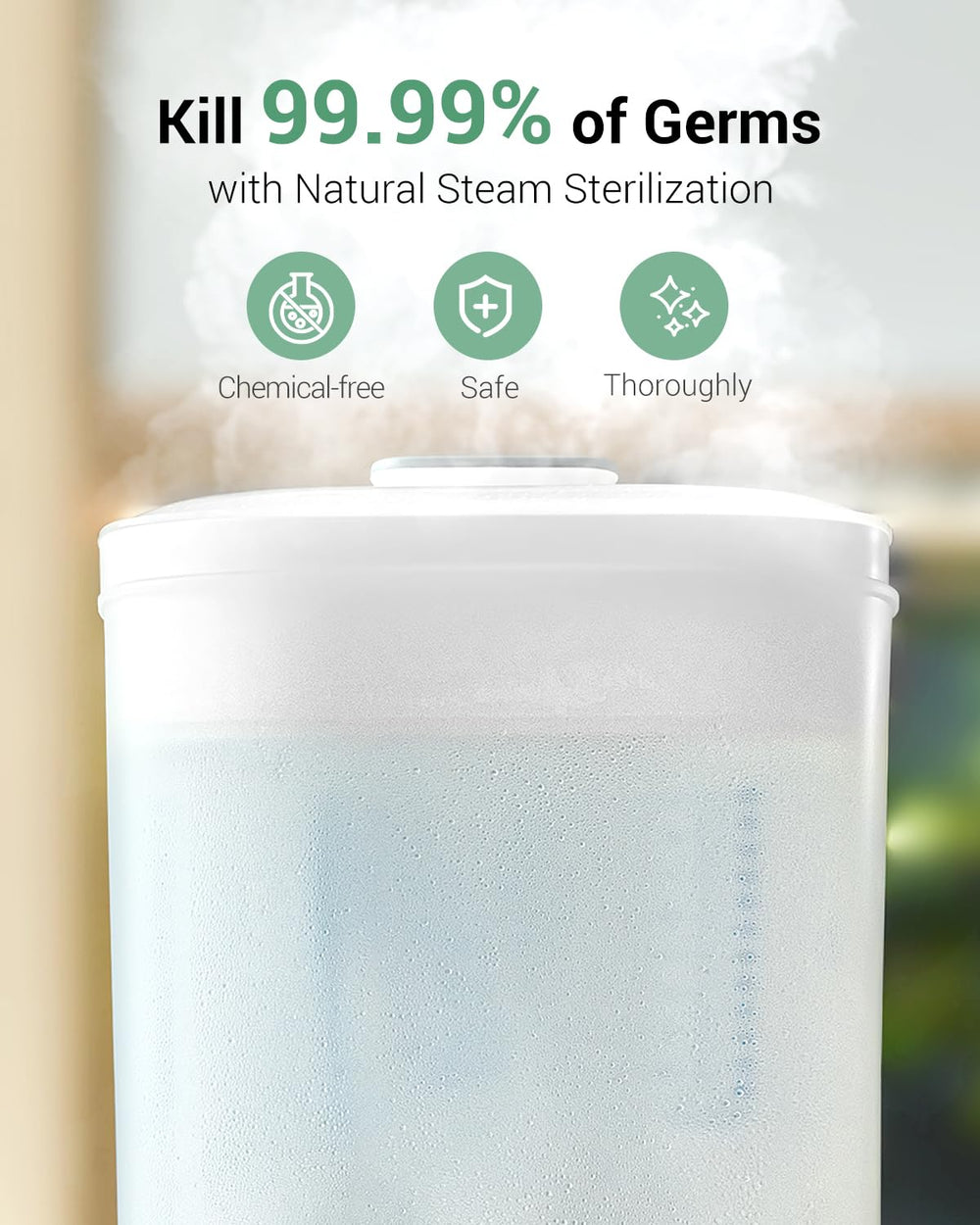 HAUTURE bottle sterilizer showing 10-bottle capacity for busy households.