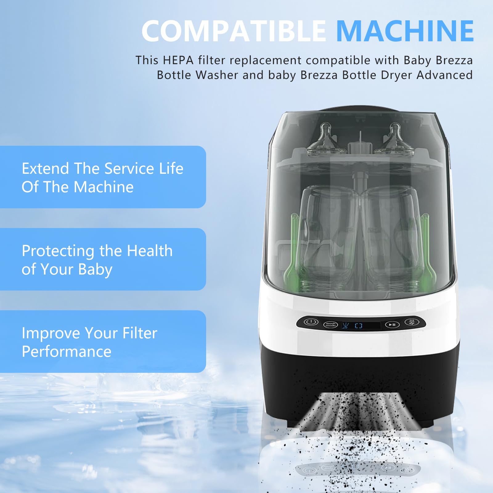 HAVANSIDY high-efficiency filtration removes dust and pollen from bottle prep.