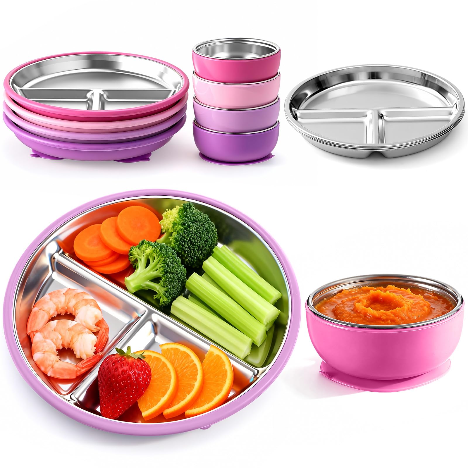 Havawish 8-piece suction plates and bowls set keeps meals steady at the table.