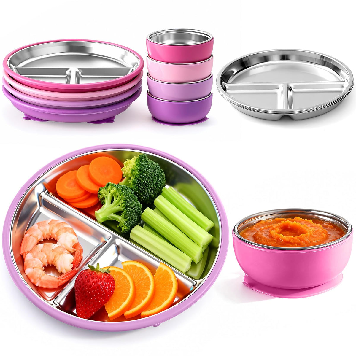 Havawish 8-piece suction plates and bowls set keeps meals steady at the table.
