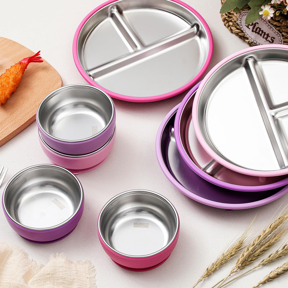 Havawish 9-inch stainless steel plate with suction for stable toddler meals.
