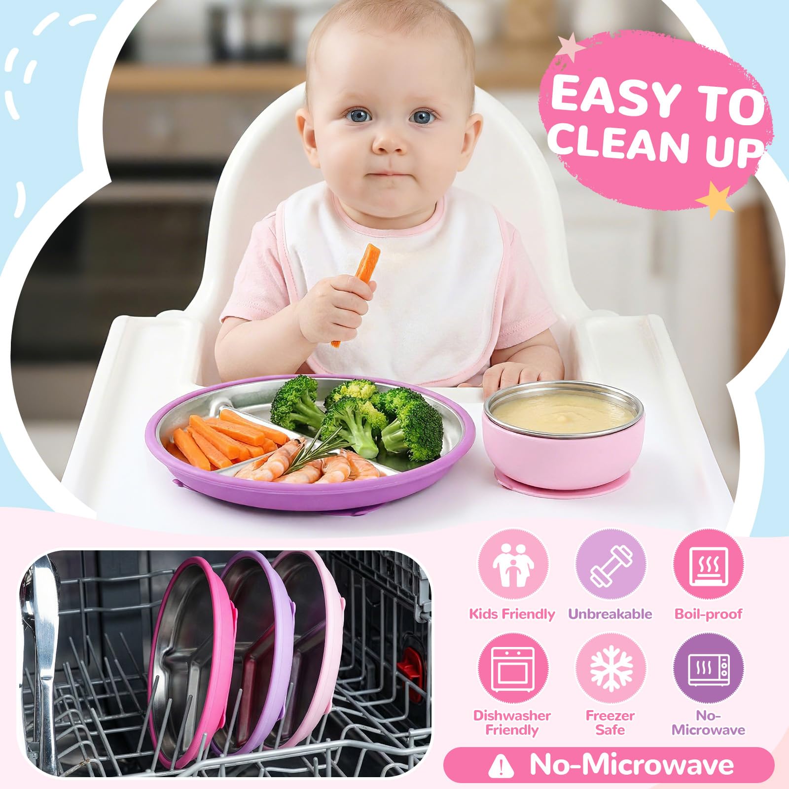 Havawish pink mealtime set adds fun while teaching independent eating.