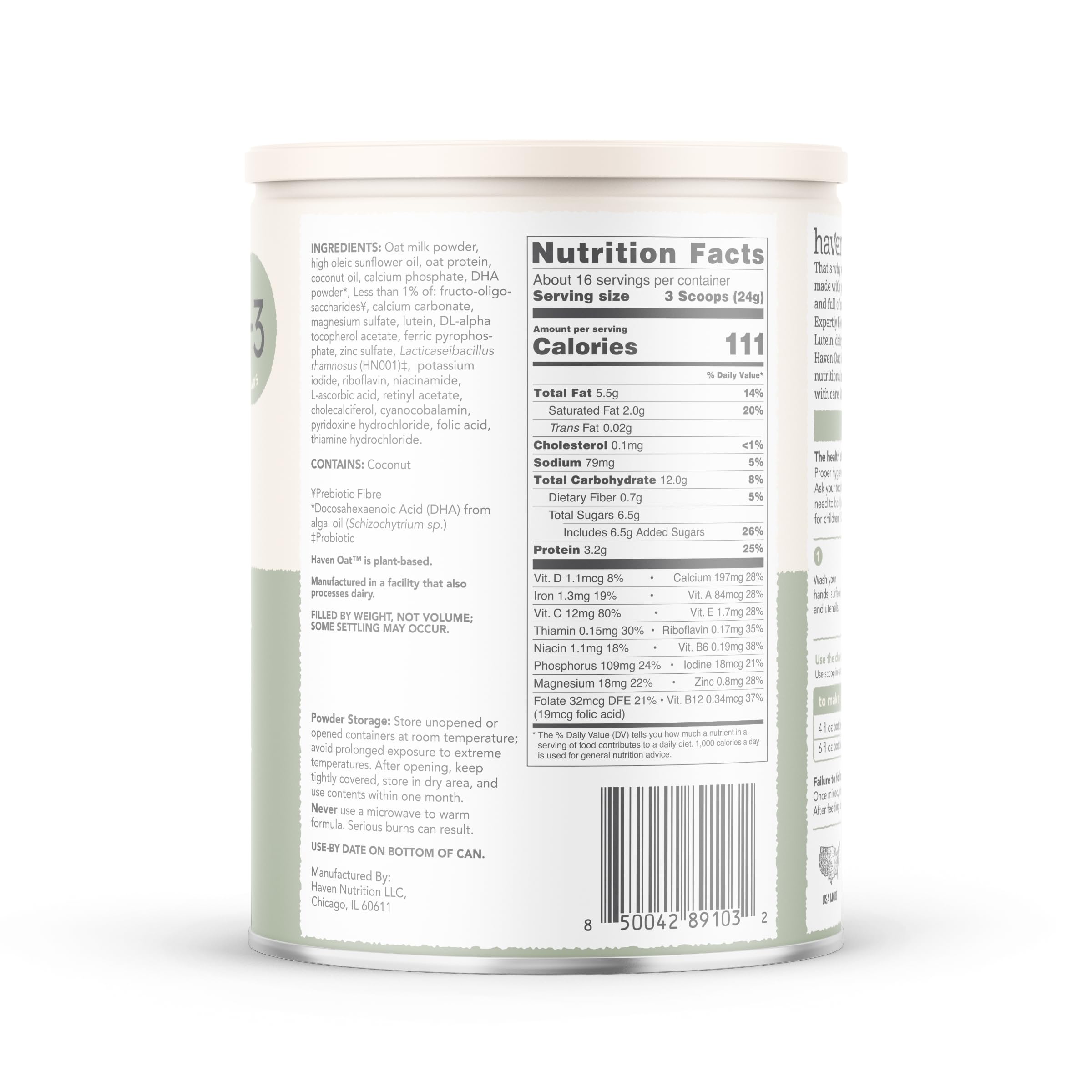 Haven Oat Toddler Formula on table beside spoon ready for feeding