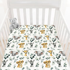 HawSkgFub African Safari animal leaf print crib sheet secures a snug fit and playful style.