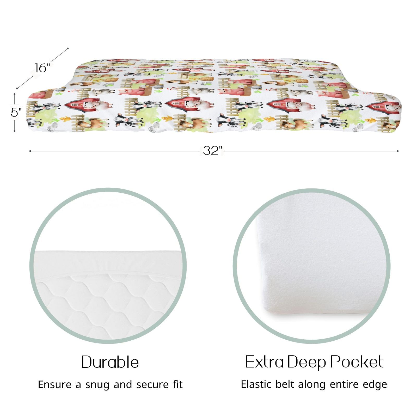 HawSkgFub cow-chicken-pig-horse print changing pad cover keeps pad clean.