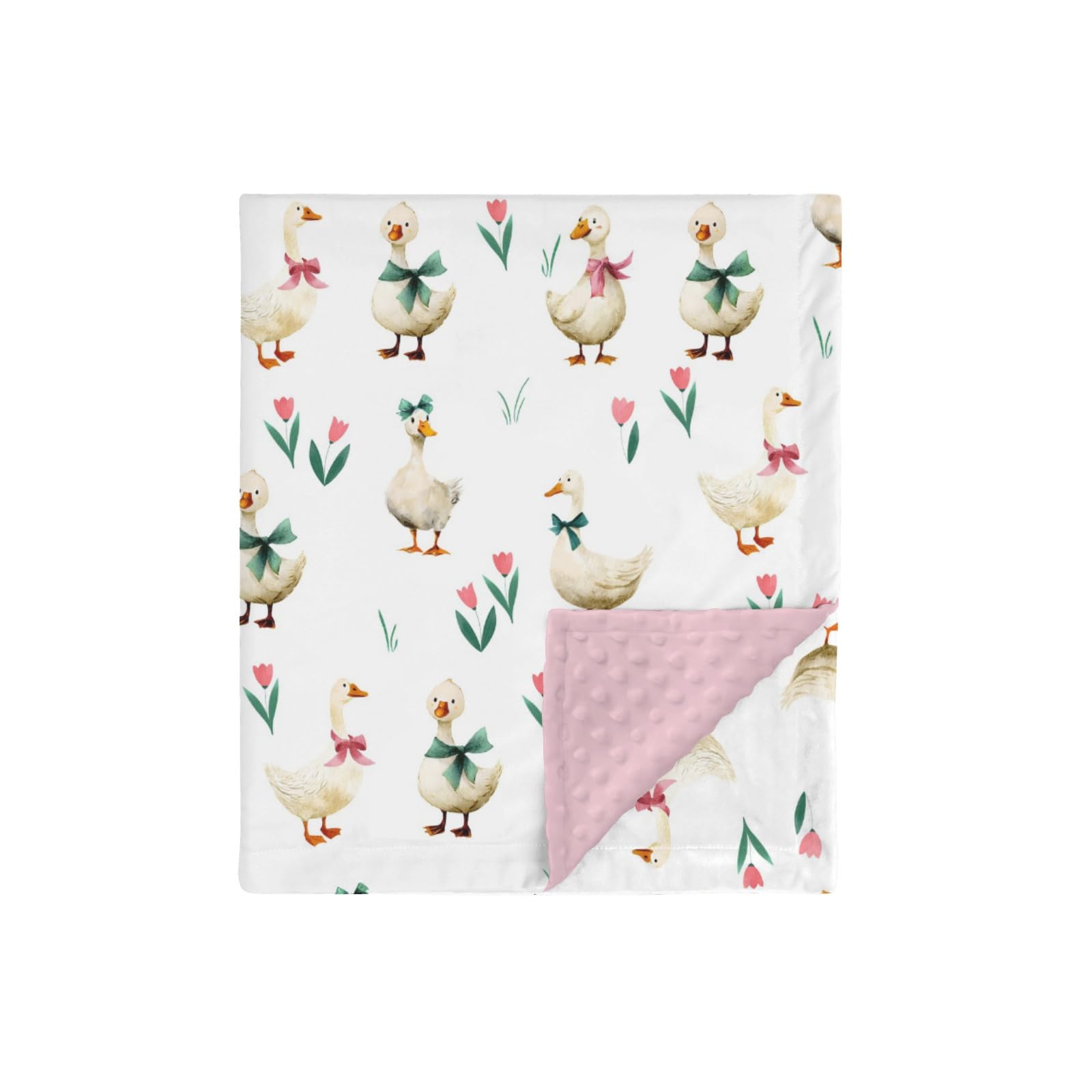 HawSkgFub Goose Pink Bow Ribbon Blanket with dotted back for cozy newborn warmth