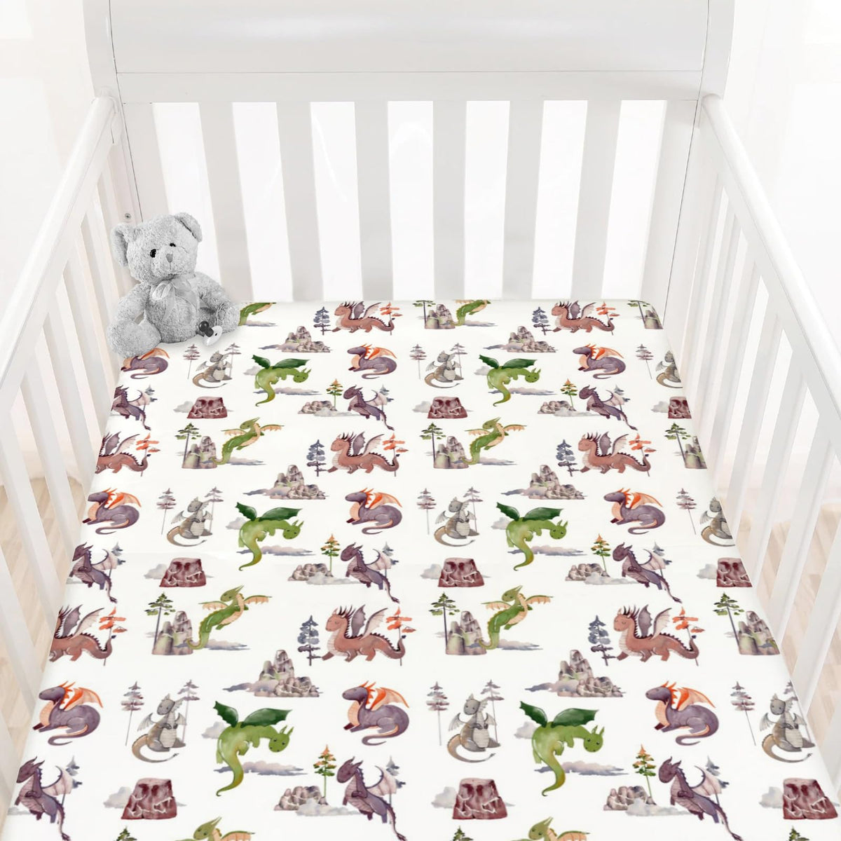 HawSkgFub watercolor dragons crib sheet offers a soft, secure 52x28 fit for standard cribs.