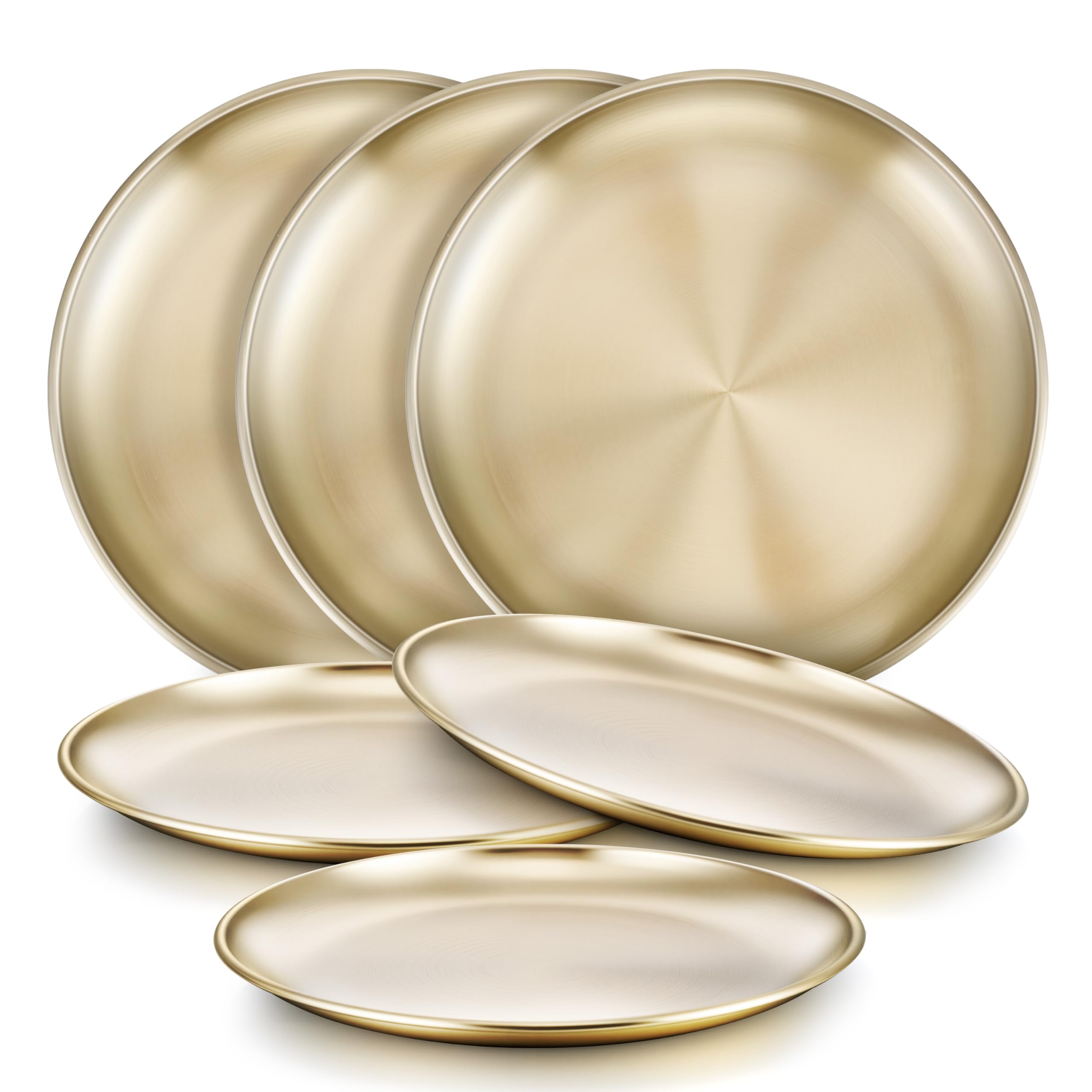 HaWare 6-piece gold stainless steel plates set for kids, smooth edges for gentle meals.