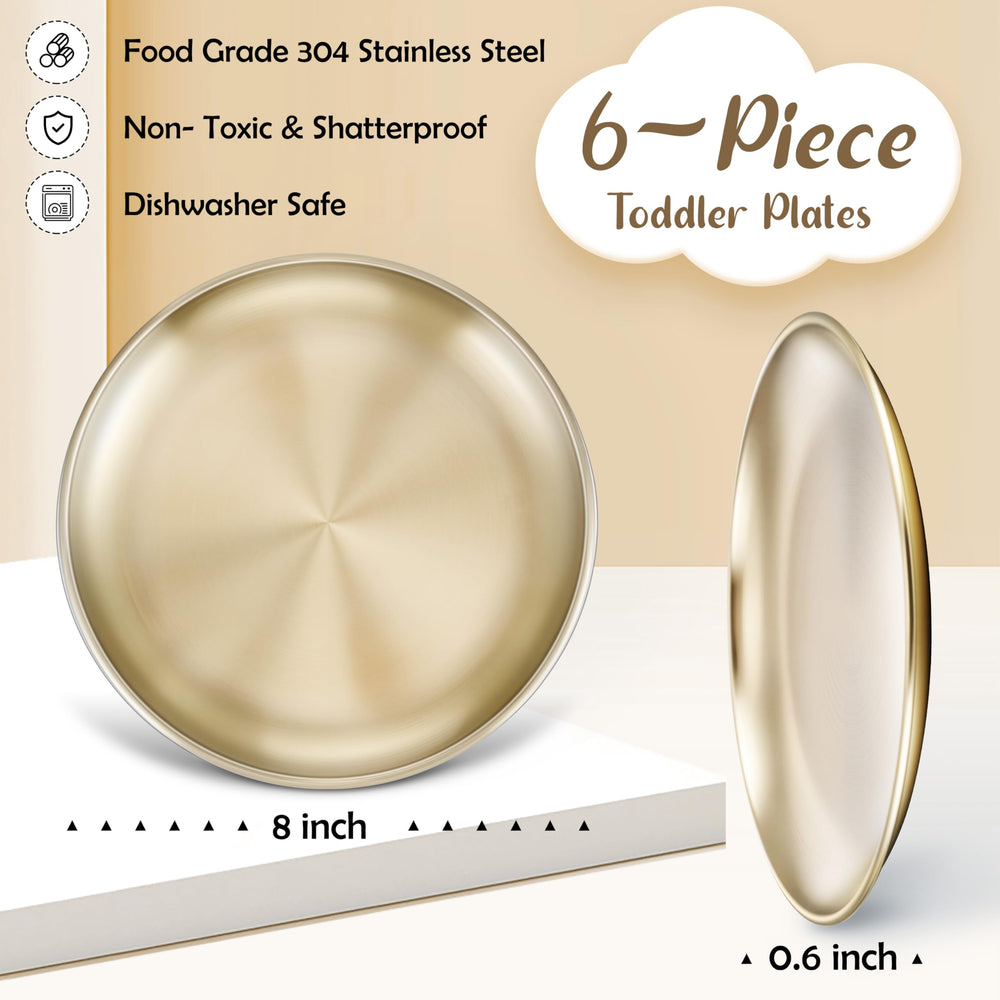 HaWare 8-inch gold plate with smooth edges, ideal for kid-friendly meals.