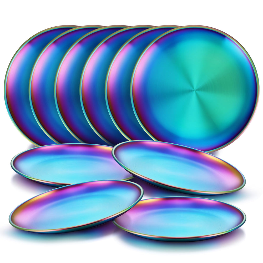 HaWare rainbow stainless steel plates 8in for colorful kid-friendly meals.