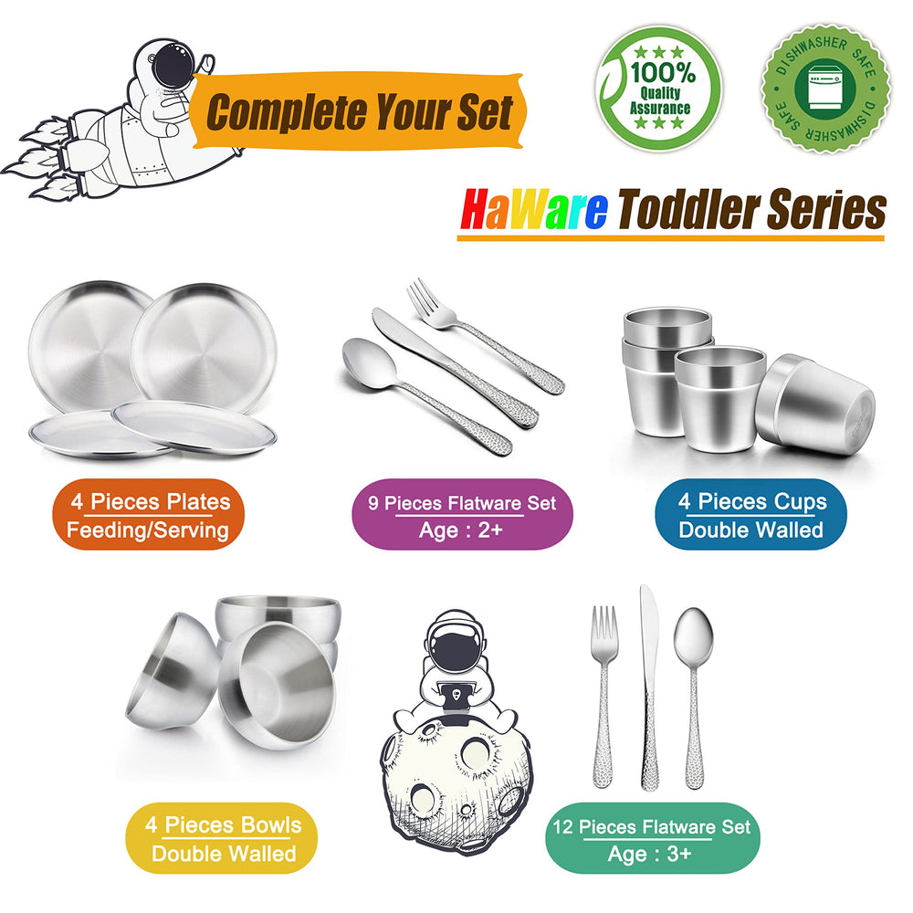 HaWare dishwasher-safe stainless steel plates for quick cleanup.