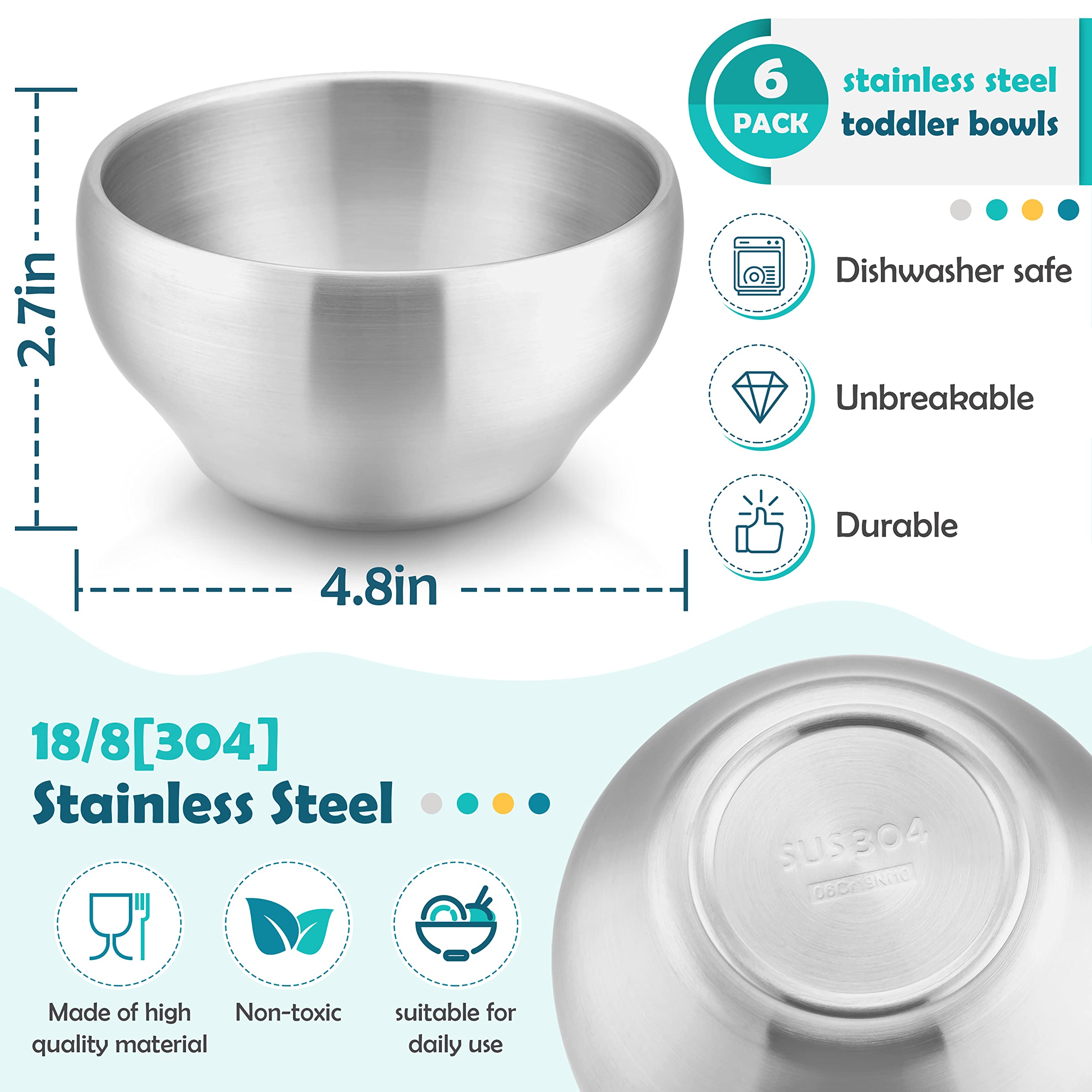 HaWare SUS304 stainless steel bowls offer durable, non-toxic dining for kids.