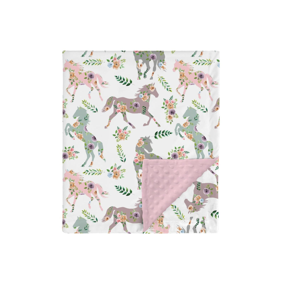 HawSkgFub boho horse floral mink blanket in pink and purple, cozy newborn swaddle.