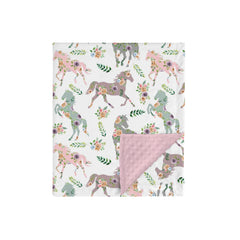 HawSkgFub boho horse floral mink blanket in pink and purple, cozy newborn swaddle.