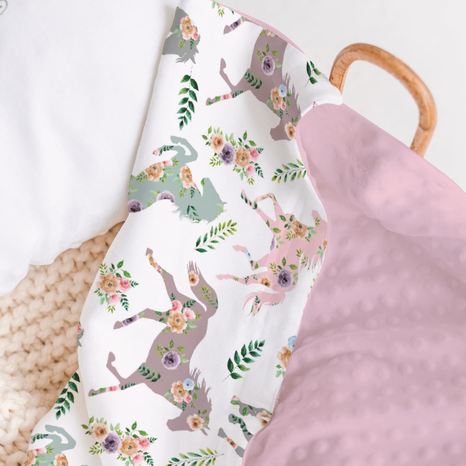 HawSkgFub boho-horse floral blanket with printed pattern, versatile crib décor.