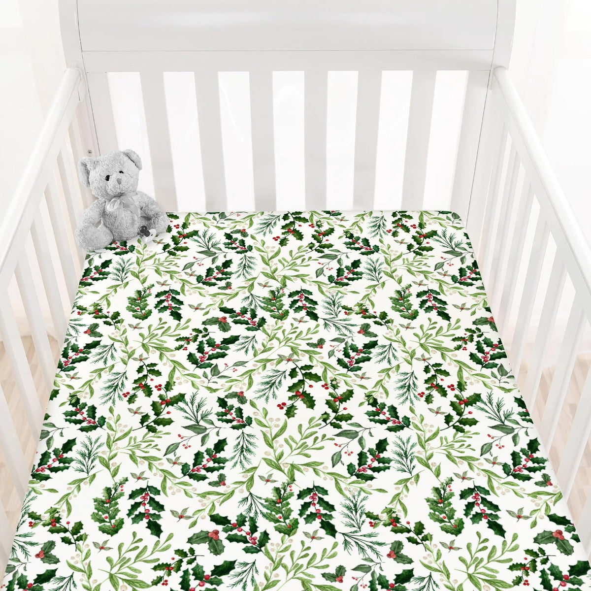 HawSkgFub Christmas foliage crib sheet snug fit for standard cribs and easy care