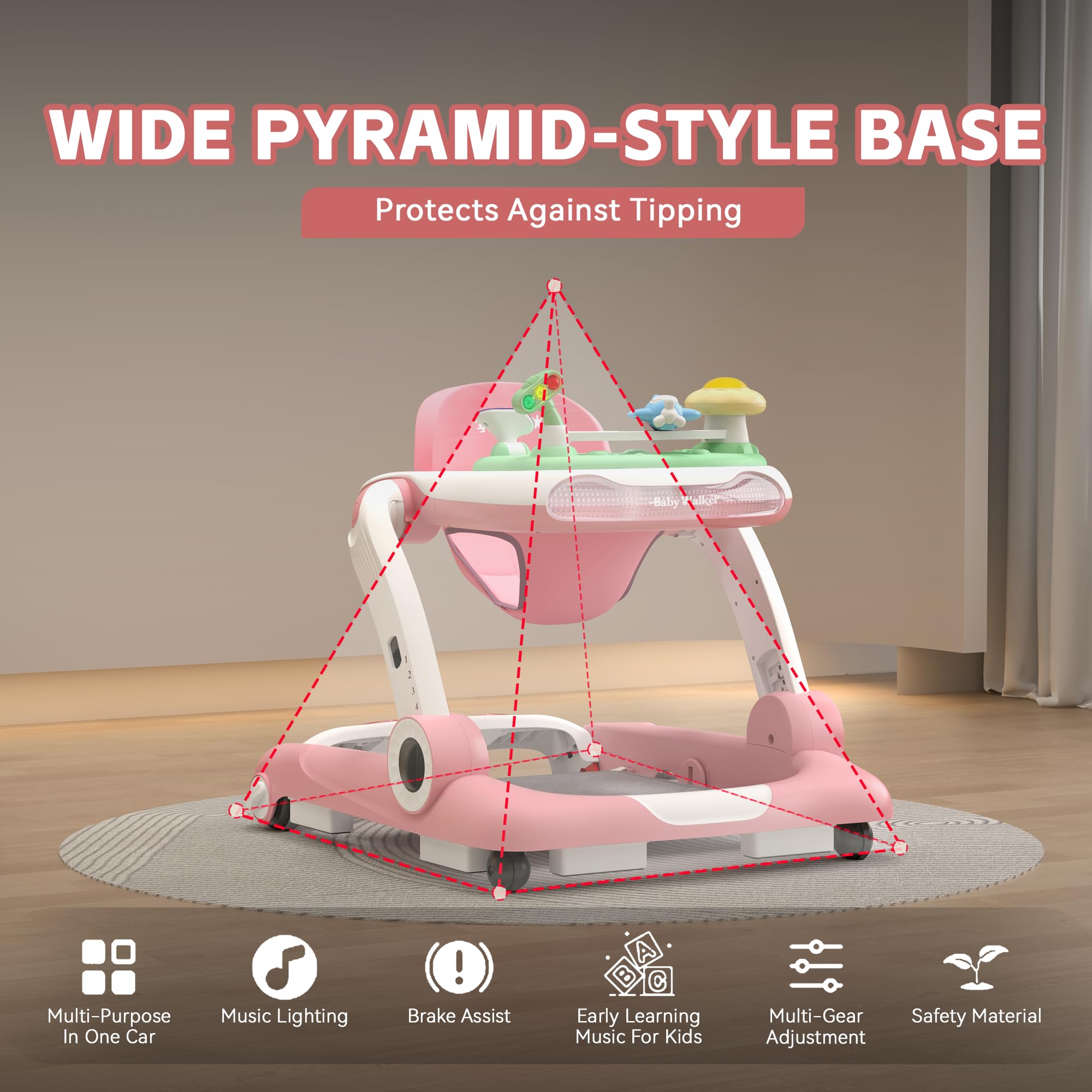 HAWEEK adjustable-height walker adapts as baby grows for comfort.